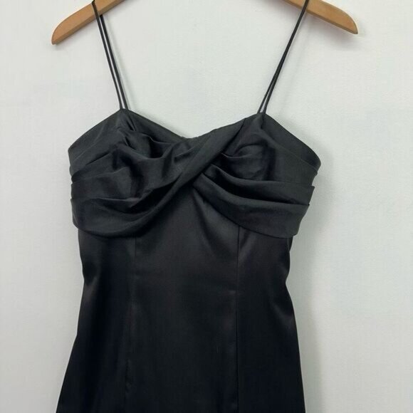 Roberta Women’s Black Satin Mini Spaghetti Strap Mini Dress Feather Trim - Picture 7 of 10